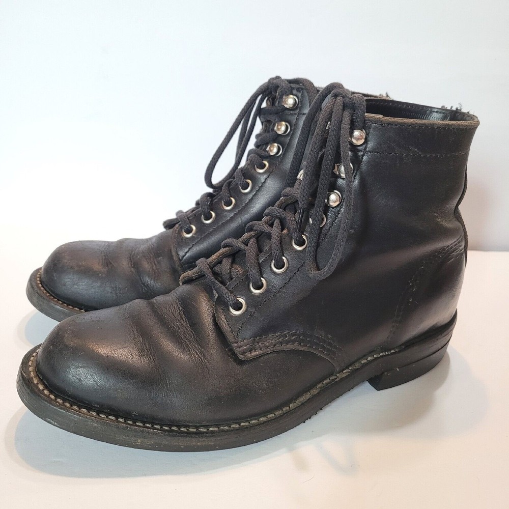 Original Chippewa Black Leather Boots Lace Up Vibram Soles